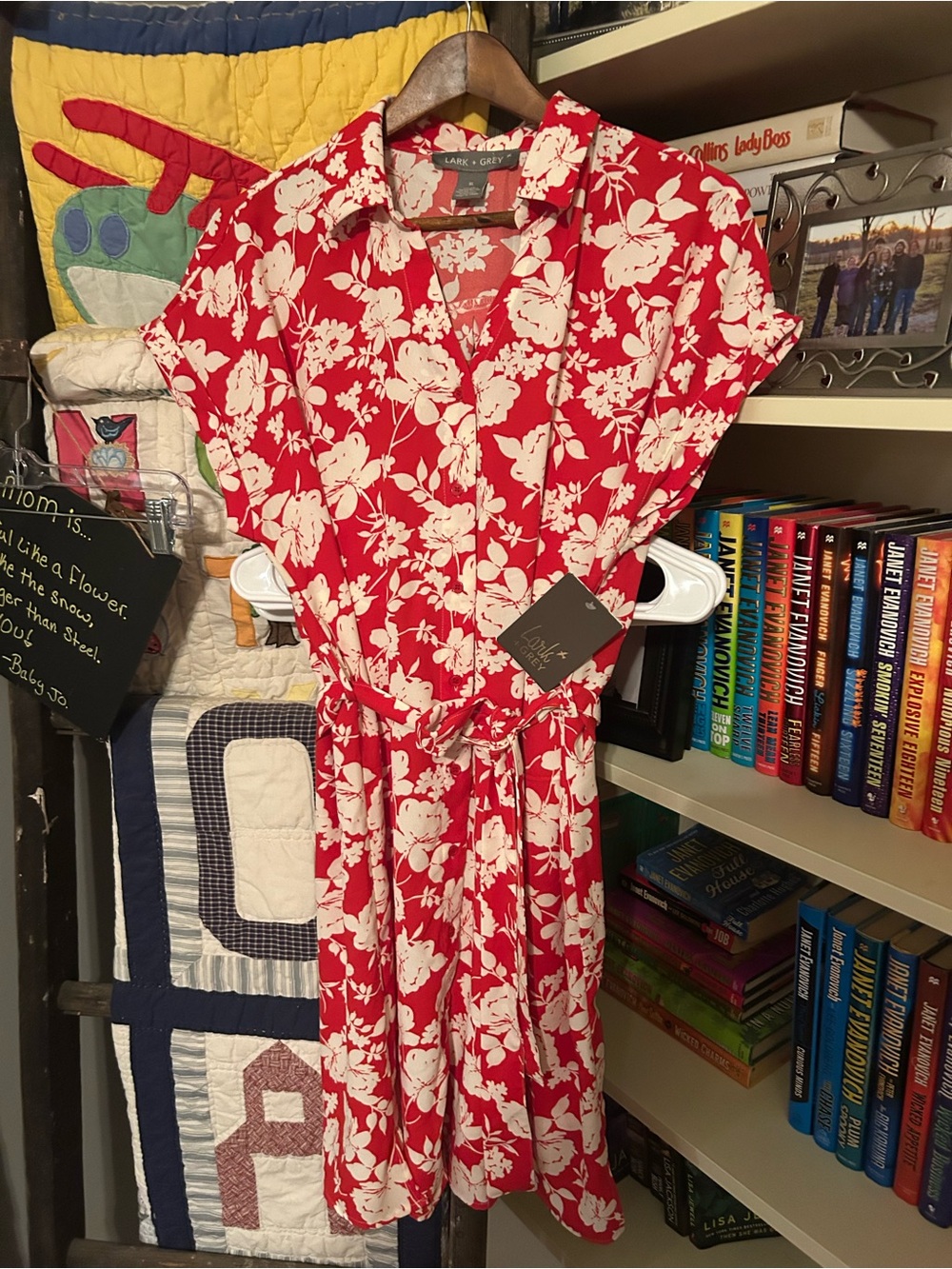 Lark & Ro Red and White Floral Blouse